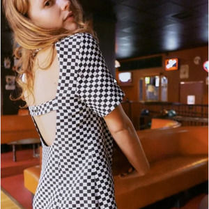 Zara Mod Black & White Checkered Short Sleeve Mini Dress, Size Medium